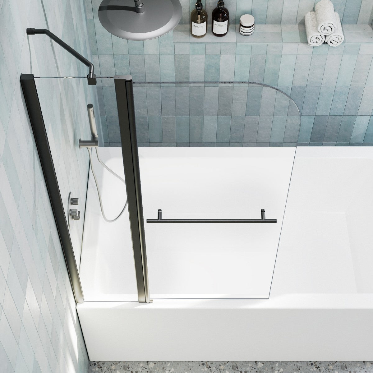 Classy-LB 35.2-36" x 58" Bathtub Screen Panel Pivot Swing Shower Door for Bathtub 180° Pivot 6mm Tempered Glass,Black