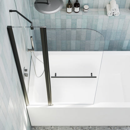 Classy-LB 35.2-36" x 58" Bathtub Screen Panel Pivot Swing Shower Door for Bathtub 180° Pivot 6mm Tempered Glass,Black