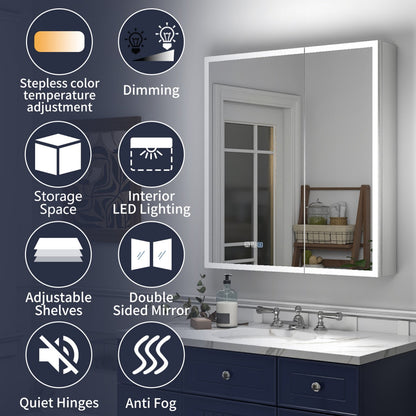 Rim 30" W x 32" H LED Lighted Medicine Cabinet - Recessed or Surface Mount with Outlets & USBs