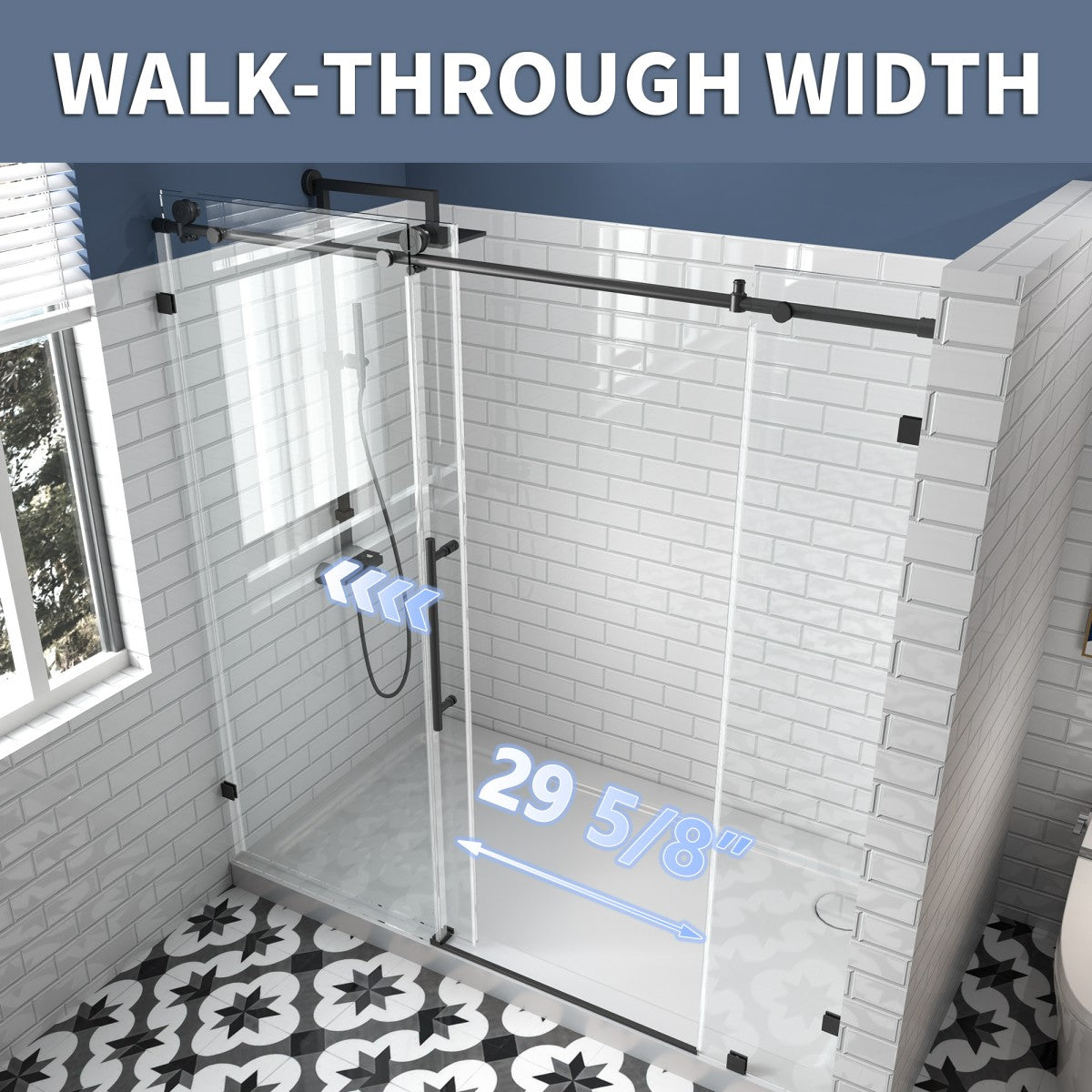 Norton Frameless Sliding Shower Door 72 in W x 74 in H,Matte Black,Frameless Shower Door with 5/16" (8mm) Clear Tempered Glass,Easy Clean - ExBriteUSA