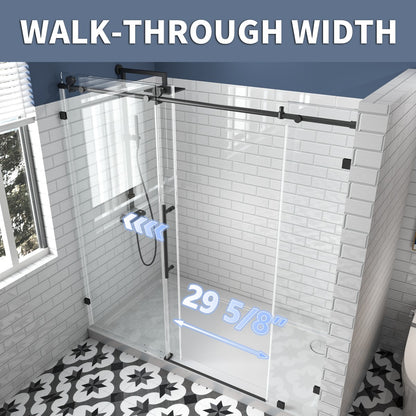 Norton Frameless Sliding Shower Door 72 in W x 74 in H,Matte Black,Frameless Shower Door with 5/16" (8mm) Clear Tempered Glass,Easy Clean - ExBriteUSA