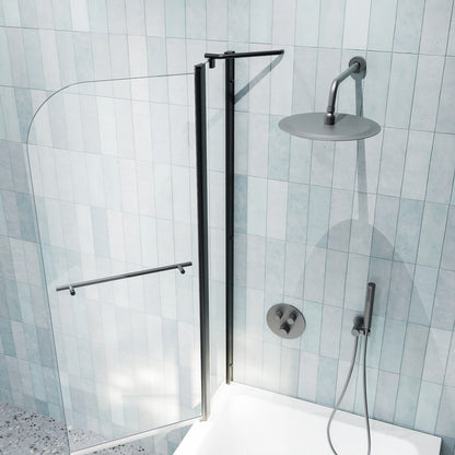 Classy-LB 33.2-34" x 58" Bathtub Screen Panel Pivot Swing Shower Door for Bathtub 180° Pivot 6mm Tempered Glass,Black