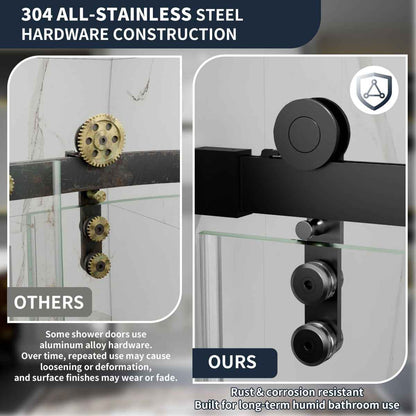 44-48" x 76" Frameless Sliding Shower door,Matte Black,Easy clean|ExBrite Elysian-M Series