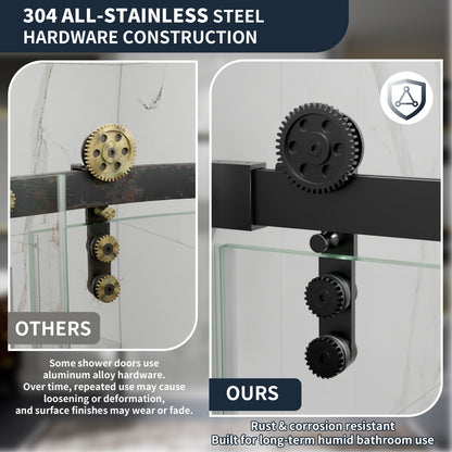 56-60" x 76" Frameless Sliding Shower door,Matte Black,Easy clean,Fixed glass left|ExBrite Elysian-S Series