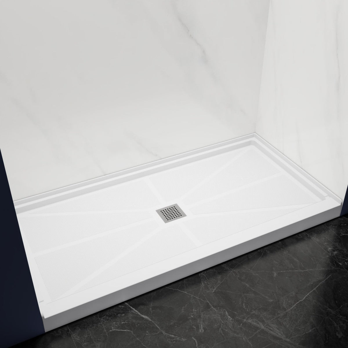Pequod - M Shower Base, 60"x 30", White with Brushed Nickel Cover,Middle