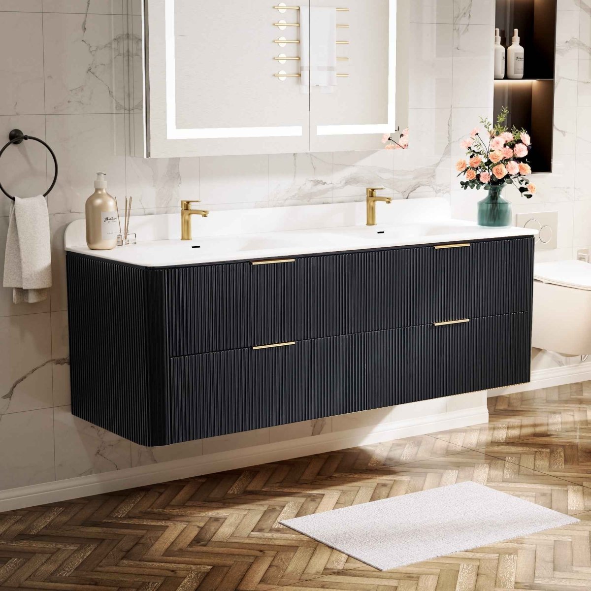 60 inch Floating Bathroom Vanity with Sink, Pre-Assembled, Wall Mounted Plywood Bathroom Storage Cabinet with Safety Rounded,Large Soft-Close Fluted Drawers & Metal Handles