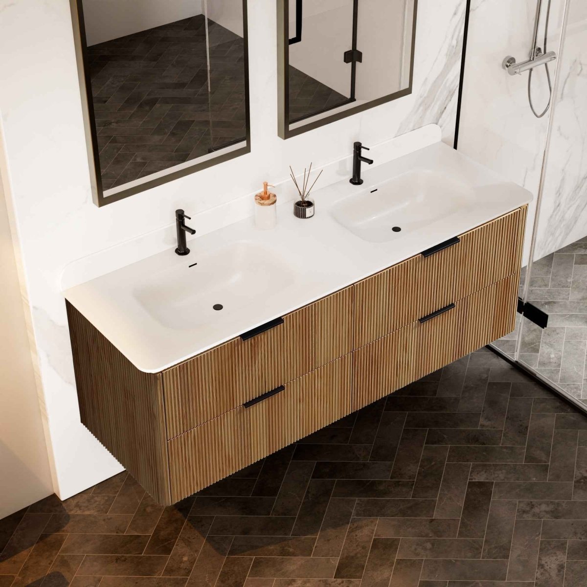 60 inch Floating Bathroom Vanity with Sink, Pre-Assembled, Wall Mounted Plywood Bathroom Storage Cabinet with Safety Rounded,Large Soft-Close Fluted Drawers & Metal Handles