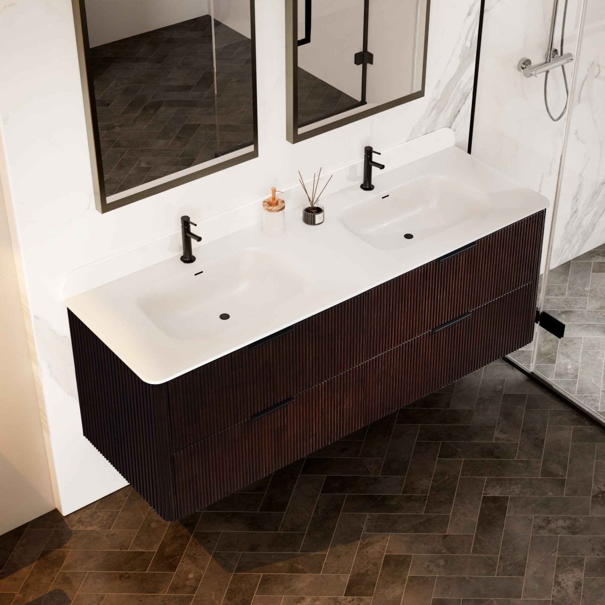 60 inch Floating Bathroom Vanity with Sink, Pre-Assembled, Wall Mounted Plywood Bathroom Storage Cabinet with Safety Rounded,Large Soft-Close Fluted Drawers & Metal Handles