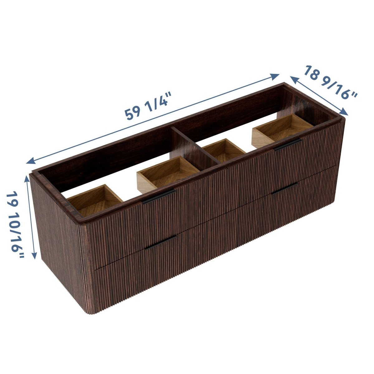 60 inch Floating Bathroom Vanity with Sink, Pre-Assembled, Wall Mounted Plywood Bathroom Storage Cabinet with Safety Rounded,Large Soft-Close Fluted Drawers & Metal Handles