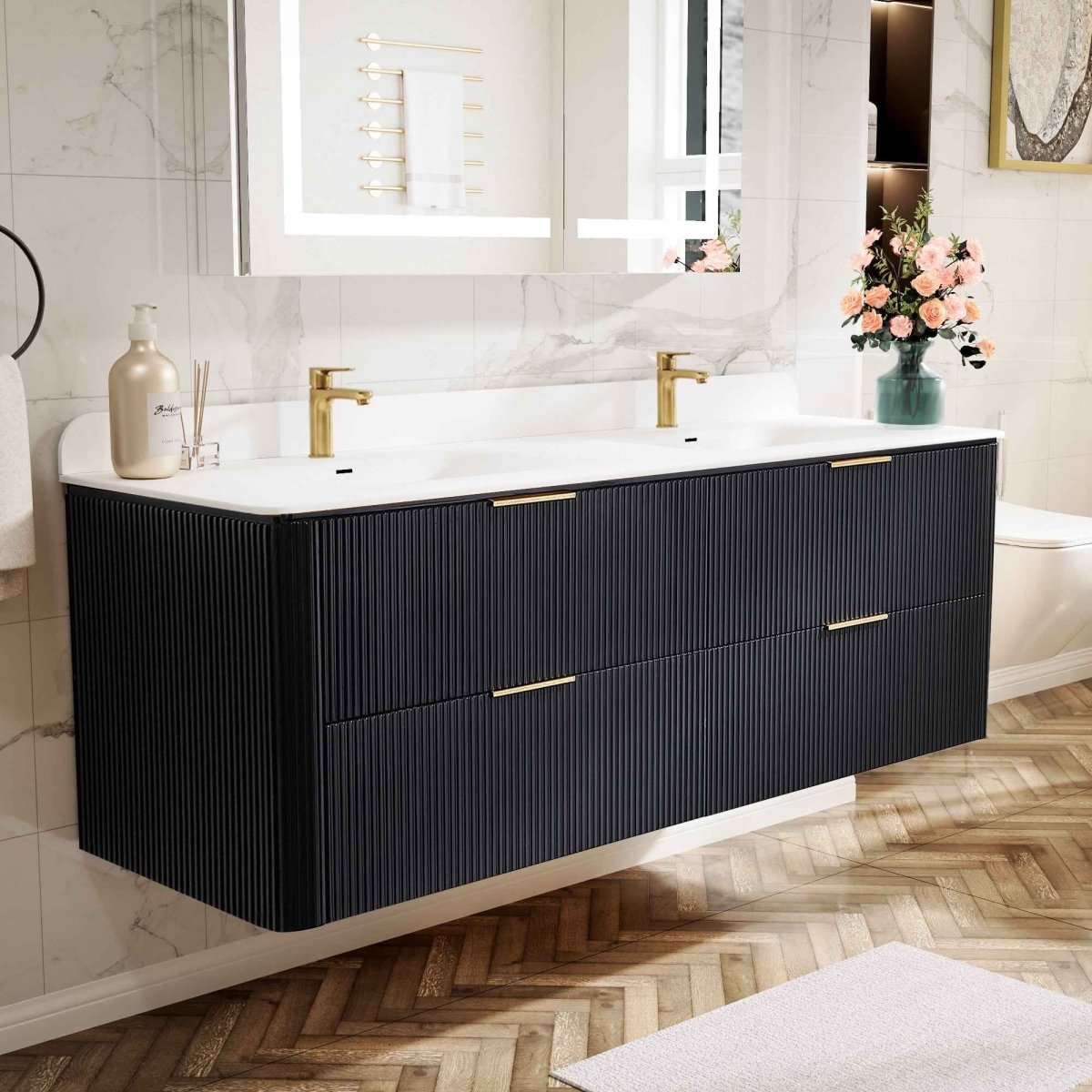 60 inch Floating Bathroom Vanity with Sink, Pre-Assembled, Wall Mounted Plywood Bathroom Storage Cabinet with Safety Rounded,Large Soft-Close Fluted Drawers & Metal Handles