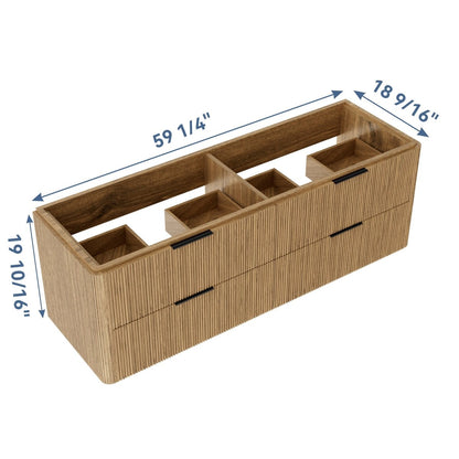 60 inch Floating Bathroom Vanity with Sink, Pre-Assembled, Wall Mounted Plywood Bathroom Storage Cabinet with Safety Rounded,Large Soft-Close Fluted Drawers & Metal Handles
