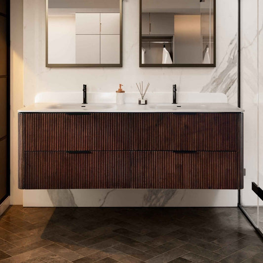 60 inch Floating Bathroom Vanity with Sink, Pre-Assembled, Wall Mounted Plywood Bathroom Storage Cabinet with Safety Rounded,Large Soft-Close Fluted Drawers & Metal Handles