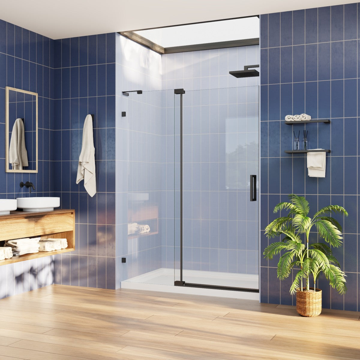 Flexi-L 50-54" W X 70" H Bathroom Glass Shower Doors,Semi-Frameless Matte Black,Tempered Glass Shower Door With Handle