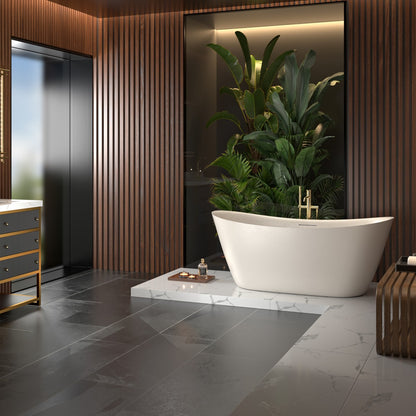 Allsumhome RockEB 67" Freestanding Bathtub - Stone Touch in Milky Coffee, Scratch-proof, cUPC Certified Freestanding Bath Tubs