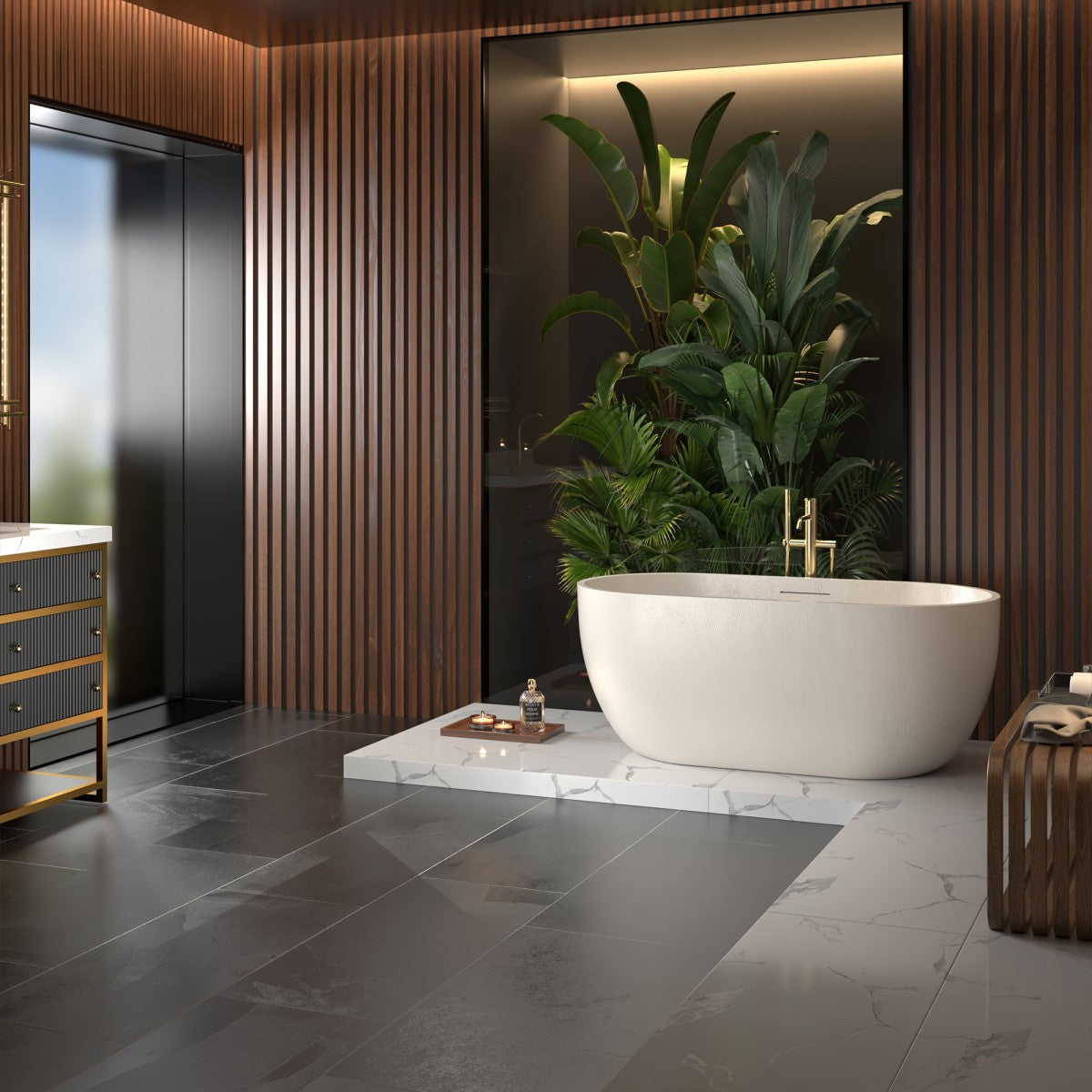 Allsumhome RockX 59" Oval Freestanding Bathtub - Stone Touch in Milky Coffee, Scratch-proof, cUPC Certified Freestanding Bath Tubs