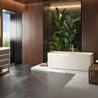Allsumhome RockF 57 Freestanding Soaker Bathtubs - Stone Touch in Milky Coffee, Scratch-proof, cUPC Certified Freestanding Bath Tubs