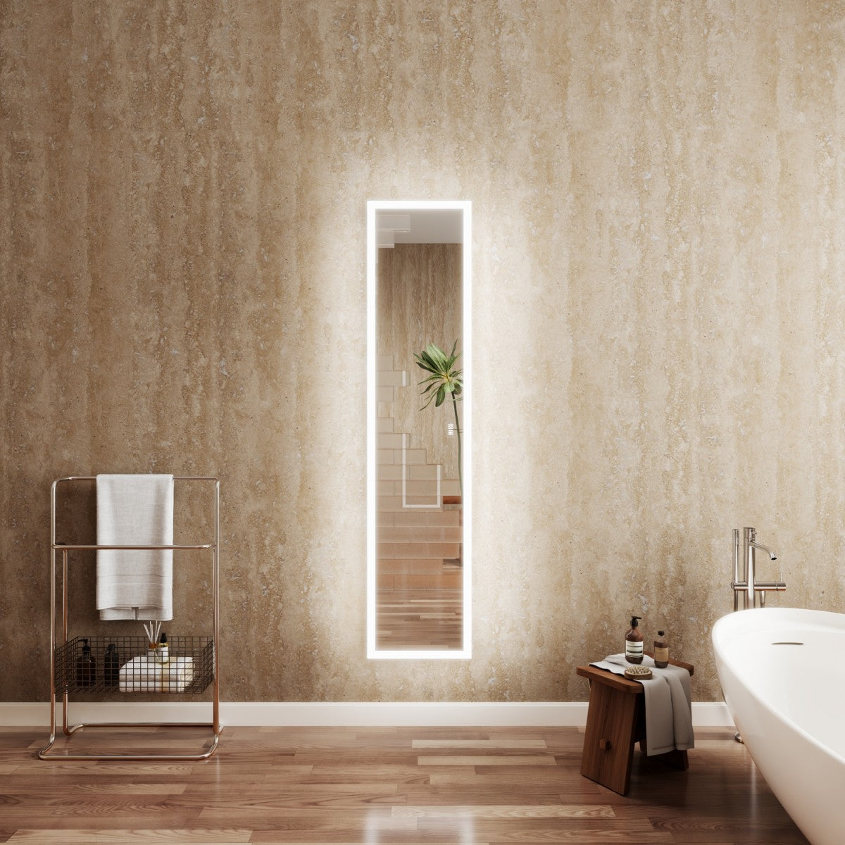 Allsum 16-1/8" x 70-1/8" Full Length Lighted Frameless Single Door Medicine Cabinet