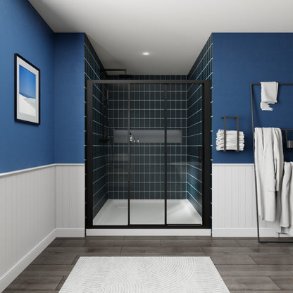 Nexus 56-60W x 70.H Easy Clean Double Framed Sliding Shower Door with 1/4" (6mm) Clear SGCC Tempered Glass,Matte Black Finish