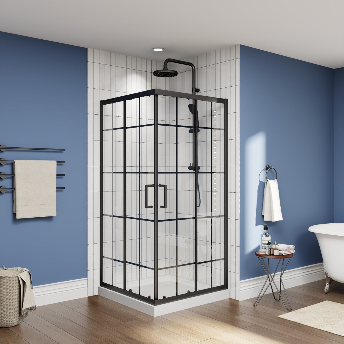Haven-S 36" x 72" Corner Shower Enclosure,6mm Clear Glass,Double Sliding Shower Doors,Matte Black,Not Base,Adjustable