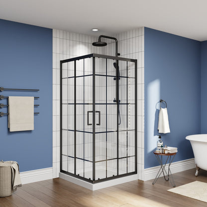 Haven-S 36" x 72" Corner Shower Enclosure,6mm Clear Glass,Double Sliding Shower Doors,Matte Black,Not Base,Adjustable