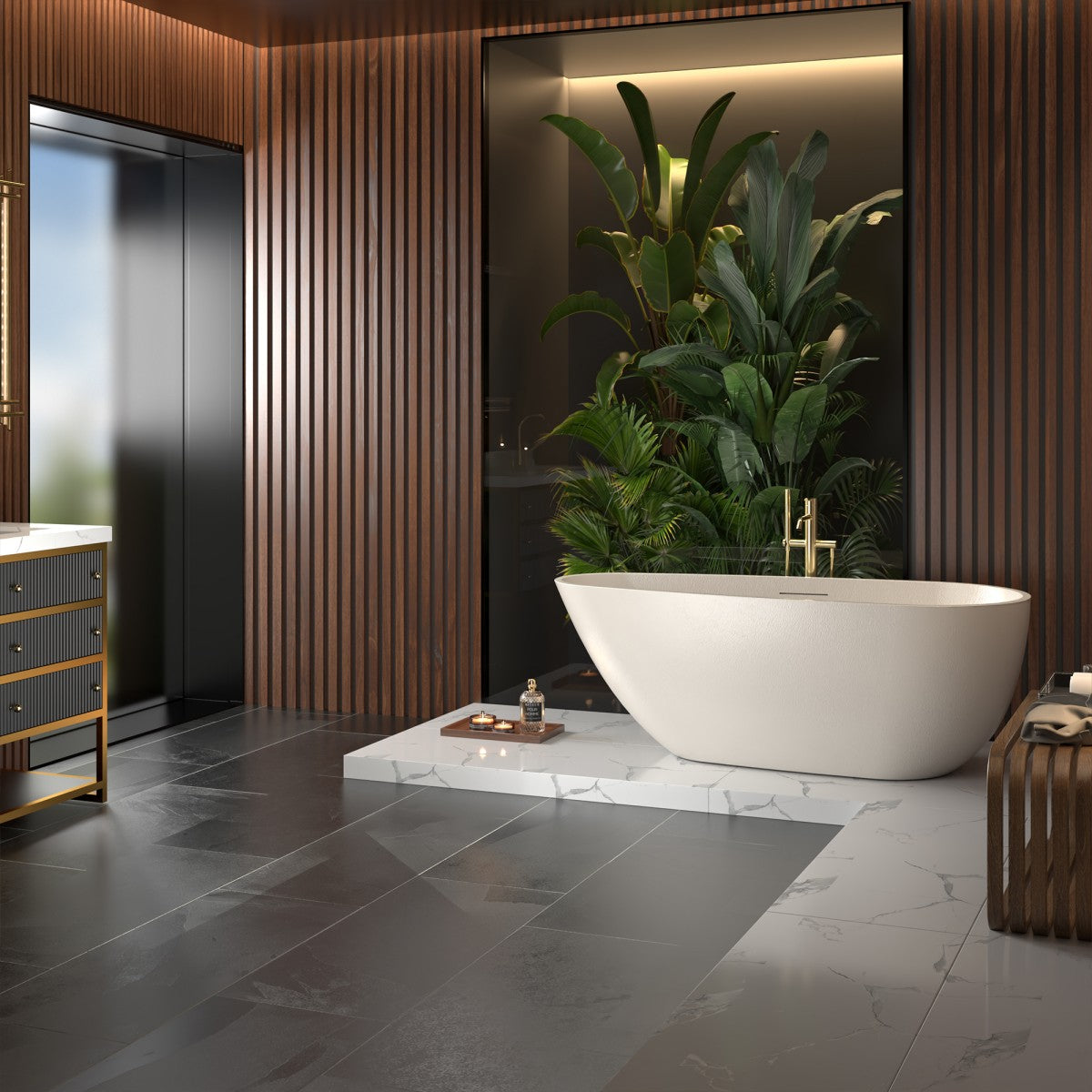 Allsumhome RockE 67" Bathtub Freestanding - Stone Touch in Milky Coffee, Scratch-proof, cUPC Certified Freestanding Bath Tubs