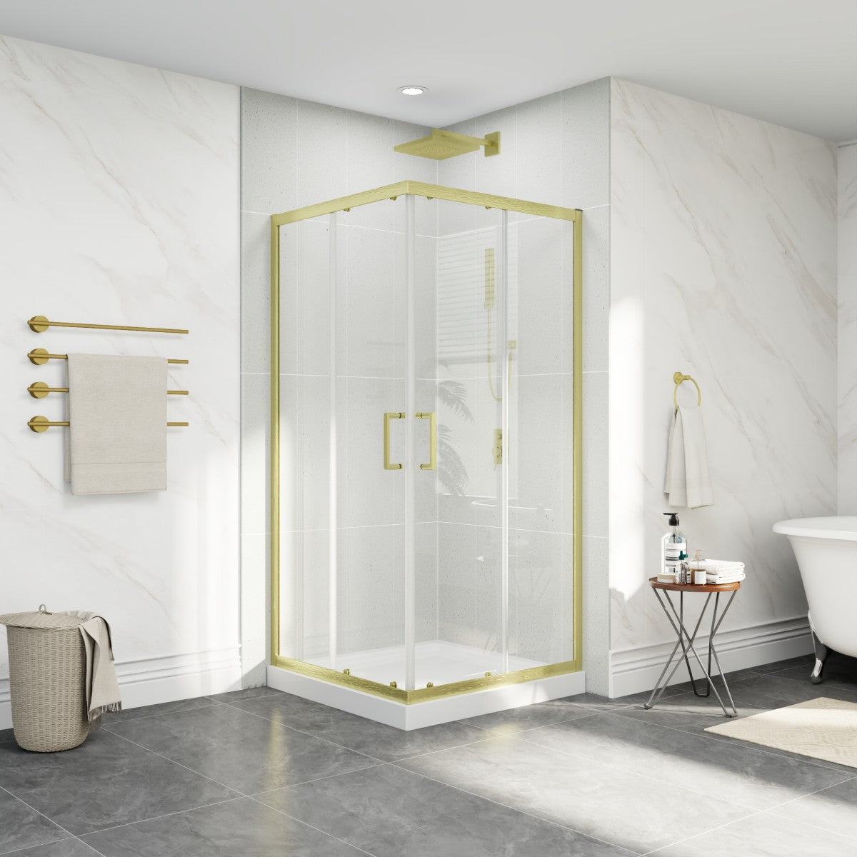Haven 36" x 72" Corner Shower Enclosure,6mm Clear Glass,Double Sliding Shower Doors,Brushed Gold,Not Base,Adjustable