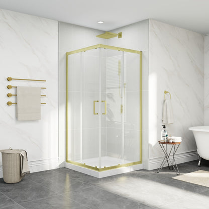Haven 36" x 72" Corner Shower Enclosure,6mm Clear Glass,Double Sliding Shower Doors,Brushed Gold,Not Base,Adjustable