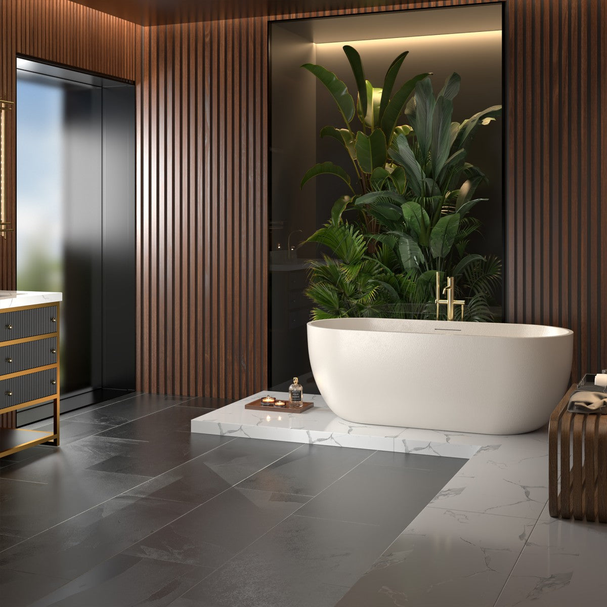 Allsumhome RockX 67" Freestanding Bathtub Modern - Stone Touch in Milky Coffee, Scratch-proof, cUPC Certified Freestanding Bath Tubs