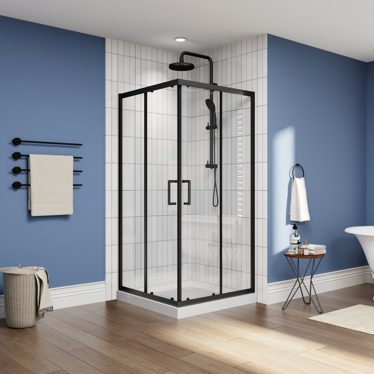 Haven 36" x 72" Matte Black Corner Shower Enclosure,6mm Clear Glass,Double Sliding Shower Doors,Not Base,Adjustable