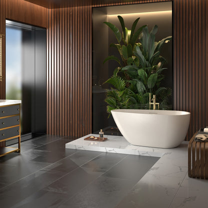 Allsumhome RockE 59" Freestanding Soaking Bathtubs - Stone Touch in Milky Coffee, Scratch-proof, cUPC Certified Freestanding Bath Tubs