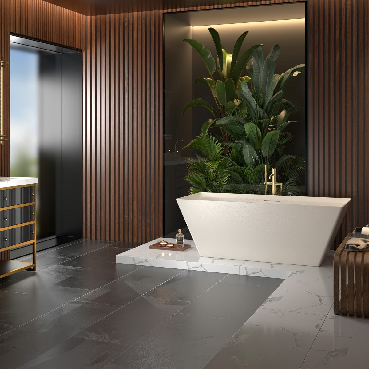 Allsumhome RockR 67" Rectangular Bathtub Freestanding - Stone Touch in Milky Coffee, Scratch-proof, cUPC Certified Freestanding Bath Tubs