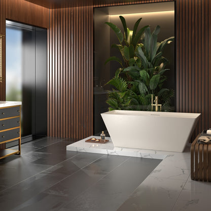 Allsumhome RockR 67" Rectangular Bathtub Freestanding - Stone Touch in Milky Coffee, Scratch-proof, cUPC Certified Freestanding Bath Tubs