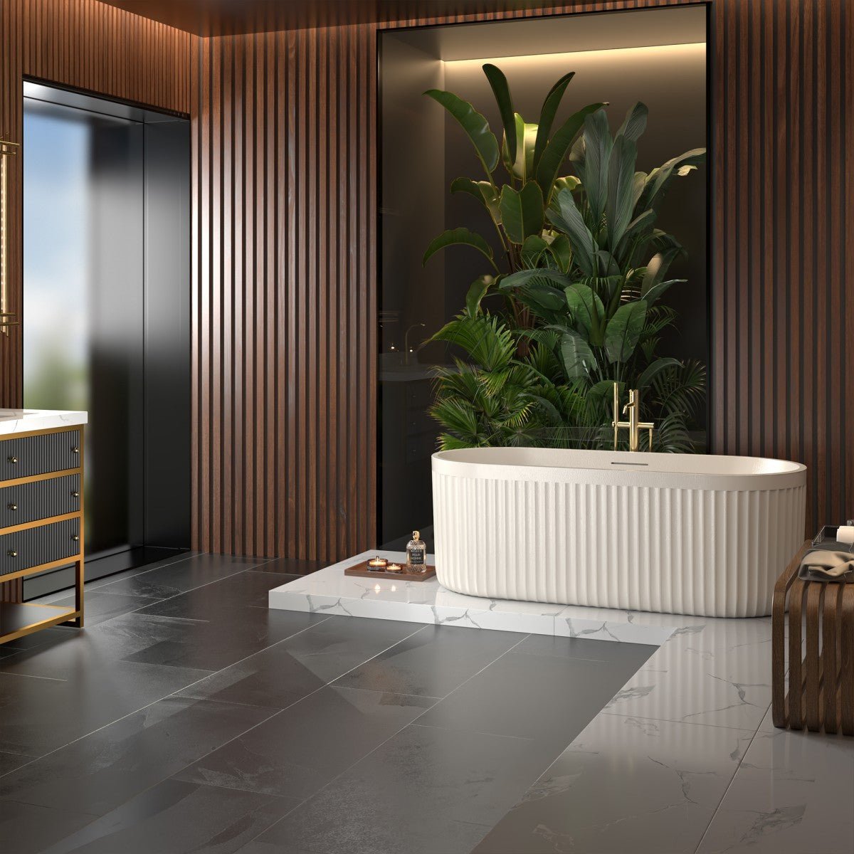 Allsumhome RockF 67" Rectangular Freestanding Bathtub - Stone Touch in Milky Coffee, Scratch-proof, cUPC Certified Freestanding Bath Tubs