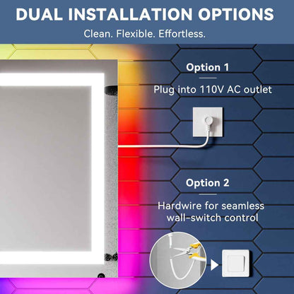 60"x 28" RGB Smart LED Bathroom Mirror–Color Changing Backlit Mirror with Anti-Fog & Dimmable Touch Control|Exbrite DYLUX