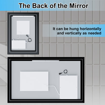 Apex-Noir 48"x36" Framed LED Lighted Bathroom Mirror