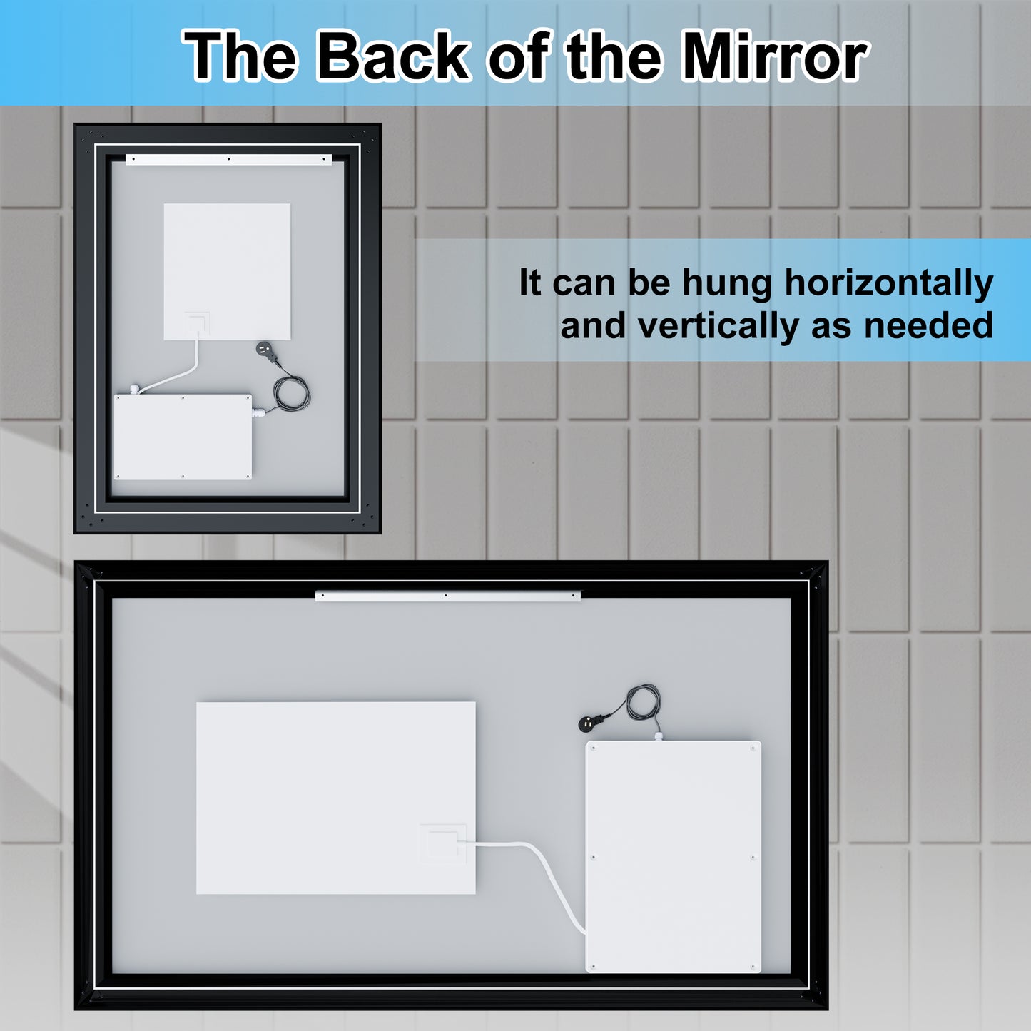 Apex-Noir 55"x30" Framed LED Lighted Bathroom Mirror