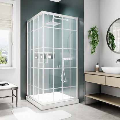Haven-S 38" x 72" Corner Shower Enclosure,6mm Clear Glass,Double Sliding Shower Doors,White,Not Base,Adjustable