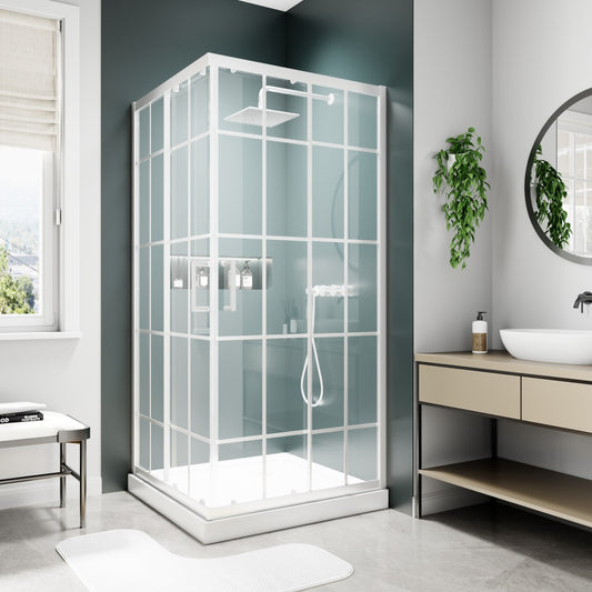 Haven-S 38" x 72" Corner Shower Enclosure,6mm Clear Glass,Double Sliding Shower Doors,White,Not Base,Adjustable