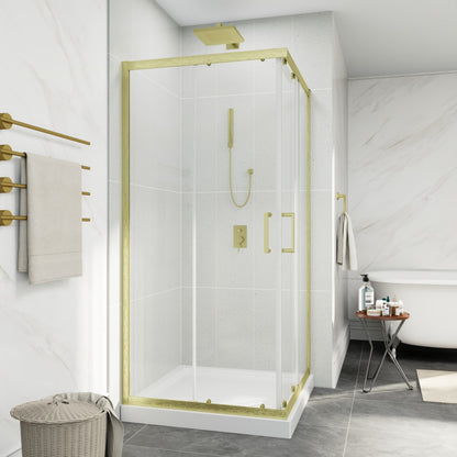 Haven 36" x 72" Corner Shower Enclosure,6mm Clear Glass,Double Sliding Shower Doors,Brushed Gold,Not Base,Adjustable