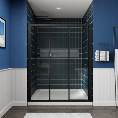 Nexus 56-60W x 70.H Easy Clean Double Framed Sliding Shower Door with 1/4" (6mm) Clear SGCC Tempered Glass,Matte Black Finish