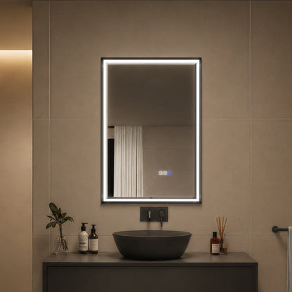 Verloar 22" W x 34" H Dimmable Lighted Bath Mirror with Light, Anti Fog and Matte Black Frame