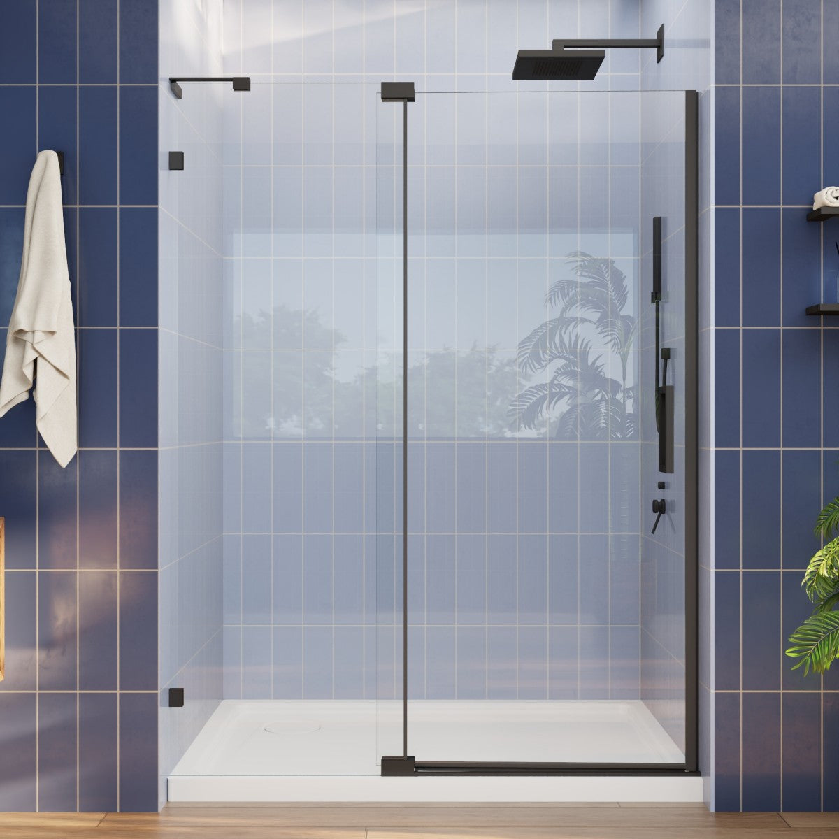 Flexi-L 50-54" W X 70" H Bathroom Glass Shower Doors,Semi-Frameless Matte Black,Tempered Glass Shower Door With Handle