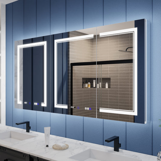 Illusion-B 64" x 32" Led Bathroom Mirror With Medicine Cabinet with Magnifiers Front and Back Light