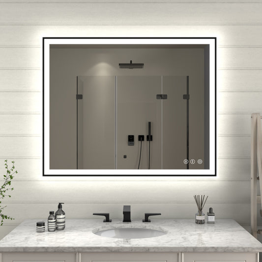 Apex-Noir 48"x32" Framed LED Lighted Bathroom Mirror