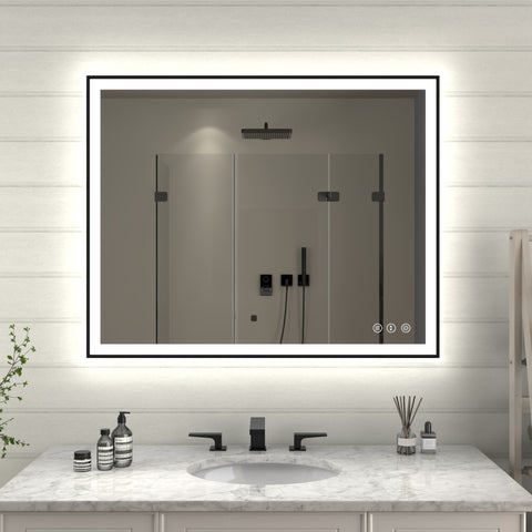 Apex-Noir 48"x32" Framed LED Lighted Bathroom Mirror