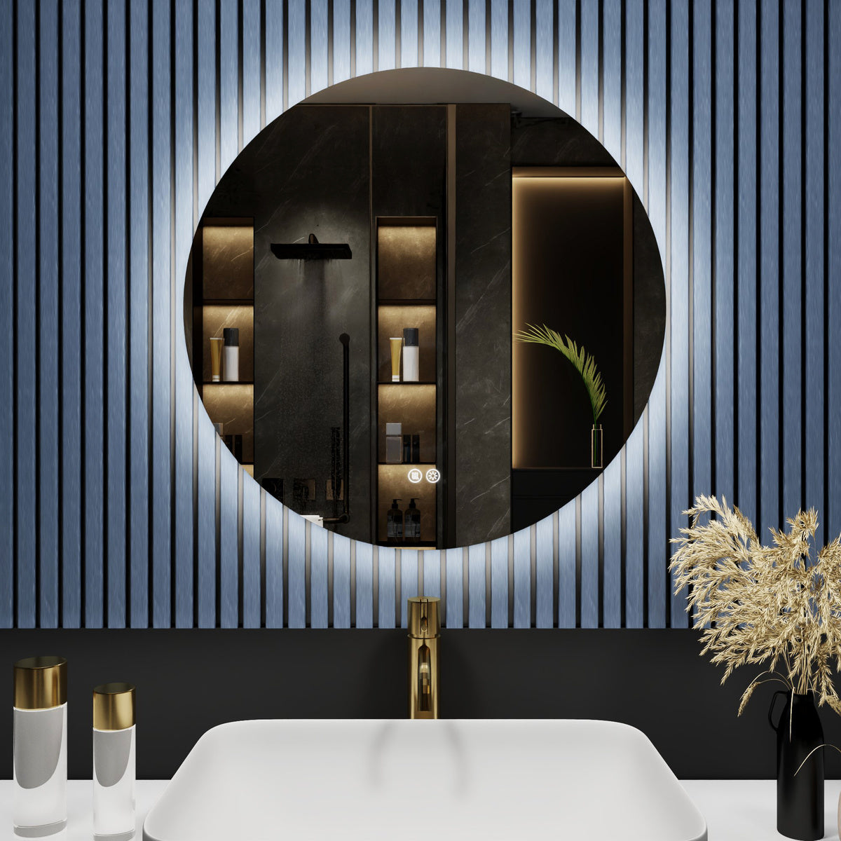 Caivell 24" Round 3-Color Anti-Fog Backlit LED Bathroom Mirror