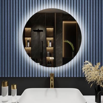Caivell 24" Round 3-Color Anti-Fog Backlit LED Bathroom Mirror