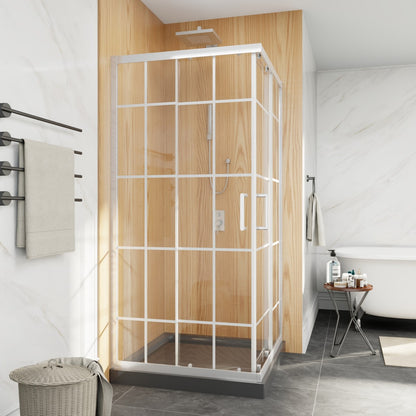 Haven-S 36" x 72" Corner Shower Enclosure,6mm Clear Glass,Double Sliding Shower Doors,White,Not Base,Adjustable