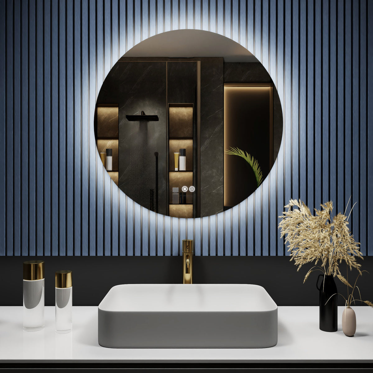 Caivell 28" Round 3-Color Anti-Fog Backlit LED Bathroom Mirror