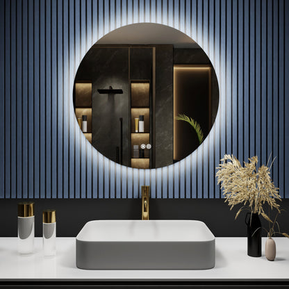 Caivell 28" Round 3-Color Anti-Fog Backlit LED Bathroom Mirror
